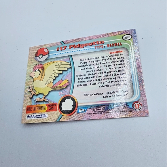 Pokemon 1999 TOPPS Pidgeotto #17 Blue Logo TV Animation Edition Card - Picture 3 of 4